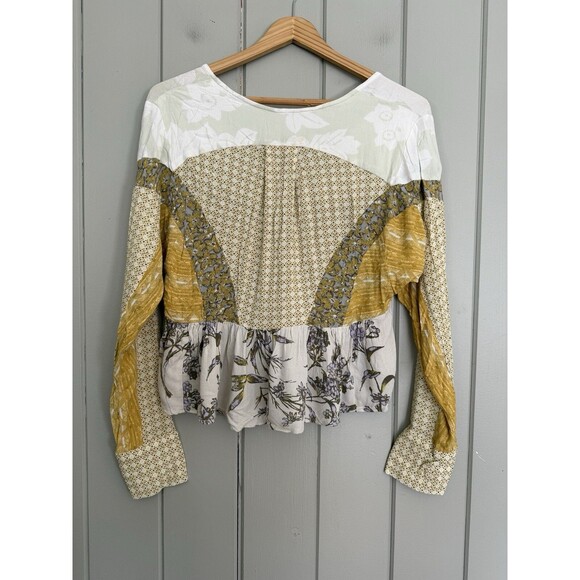 Free People Top XS Aloha State Of Mind Floral Green Tea Blouse Long Sleeve - Picture 5 of 6